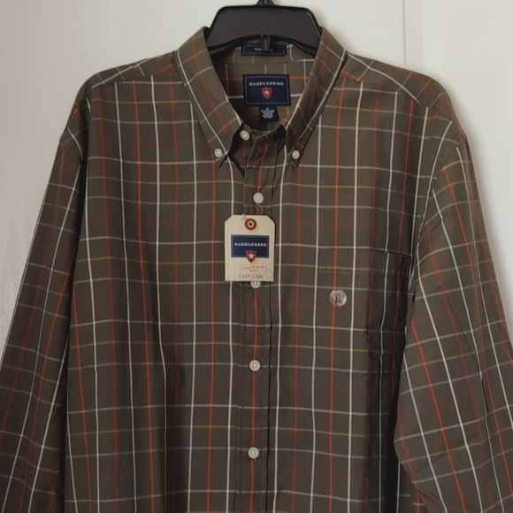 NEW! Saddlebred Easy Care Olive Green Striped Dress Shirt. Size XL - Picture 1 of 12